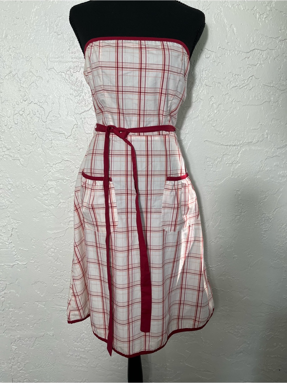 Plaid Strapless Mini Dress With Pockets Cottagecore Size Medium